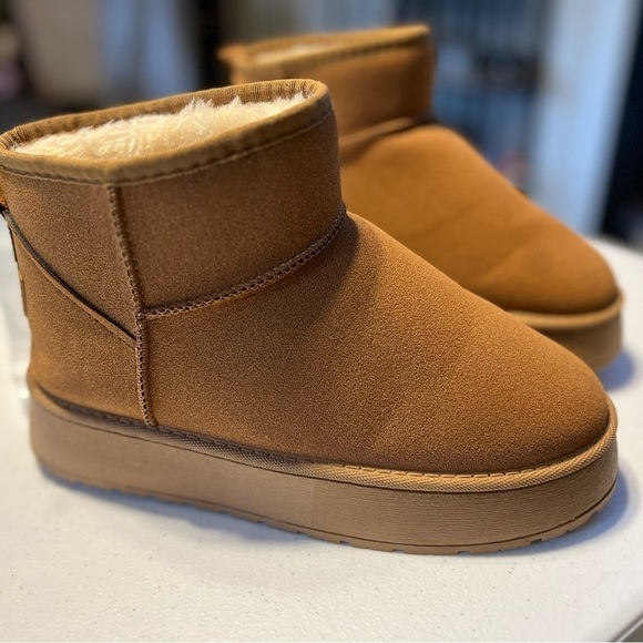 Mini Platform Boots Ankle Boots Fur Lined , Chestnut 41 (9-9.5) - Picture 3 of 6